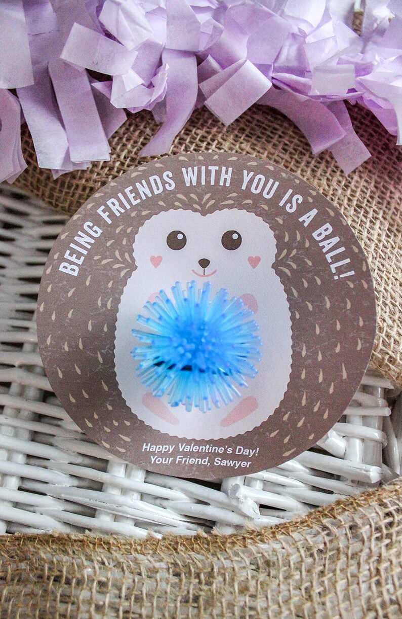 Hedgehog Kids Valentine, Classroom Valentine, School Valentine, non-candy valentine, editable PDF, Just Add Confetti INSTANT DOWNLOAD image 3