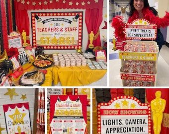 Red Carpet Teacher Appreciation Printable Pack Bundle, Staff Appreciation, PTO, PTA, VIP, Hollywood, Movie Theater Cinema, Just Add Confetti