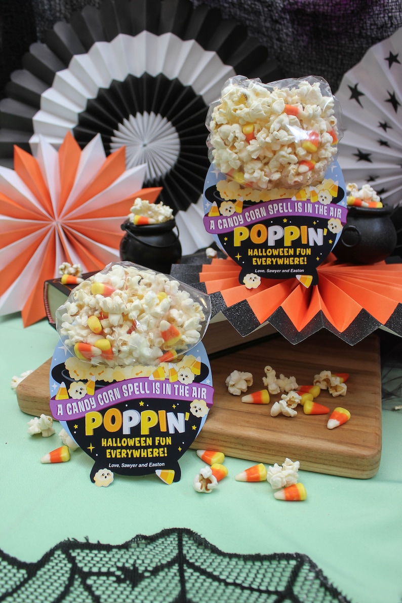 Popcorn Halloween Treat printable, Halloween treat bag tag, kids Halloween party favor, candy corn, Just Add Confetti INSTANT DOWNLOAD image 6