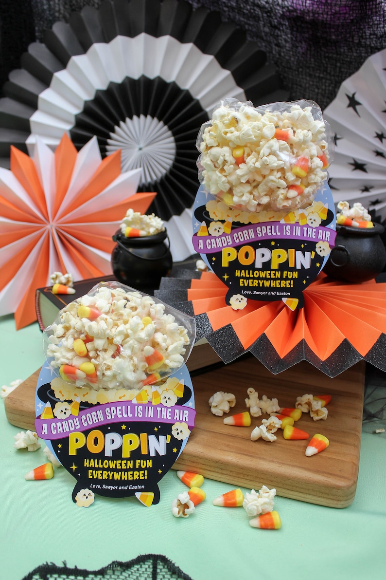 Popcorn Halloween Treat printable, Halloween treat bag tag, kids Halloween party favor, candy corn, Just Add Confetti INSTANT DOWNLOAD image 7