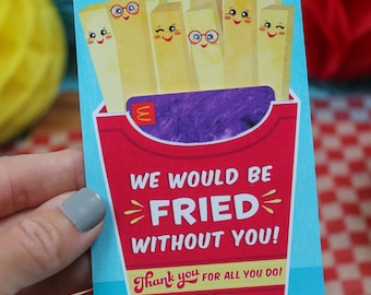 French Fries Thank You Gift Printable, Teacher Gift, Teacher Appreciation, Staff Gift, Employee Gift, Gift Card Holder, Just Add Confetti