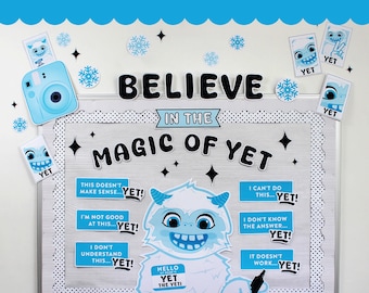Believe in the Magic of Yet, Growth Mindset Bulletin Board Printables, Yeti, Snow, Winter Bulletin Board, Classroom Decor, Just Add Confetti