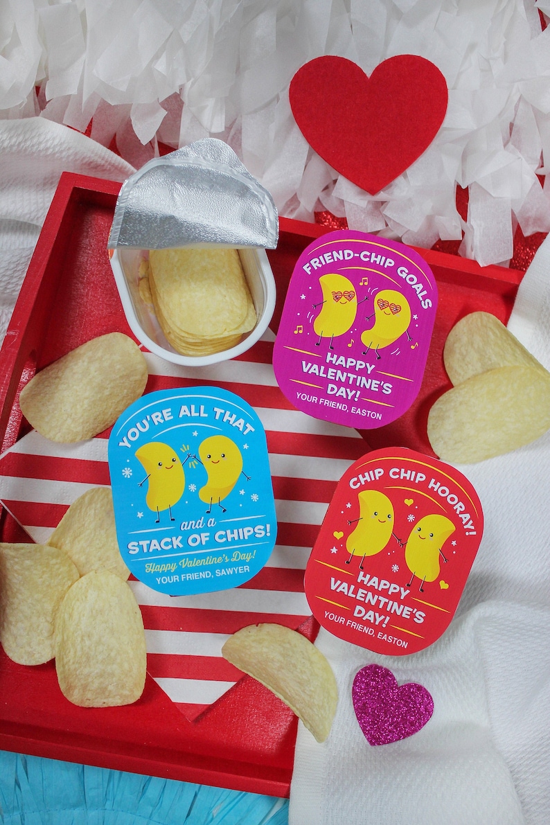 Chips Kids Valentines Printable - For Pringles snack size chips, kids valentine, school valentine, Instant Download, Just Add Confetti 