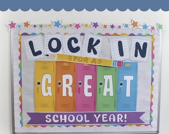 Lockers Bulletin Board Kit, Lock In, Back to School Bulletin Board Printables, Classroom Decor, Just Add Confetti, Instant Download