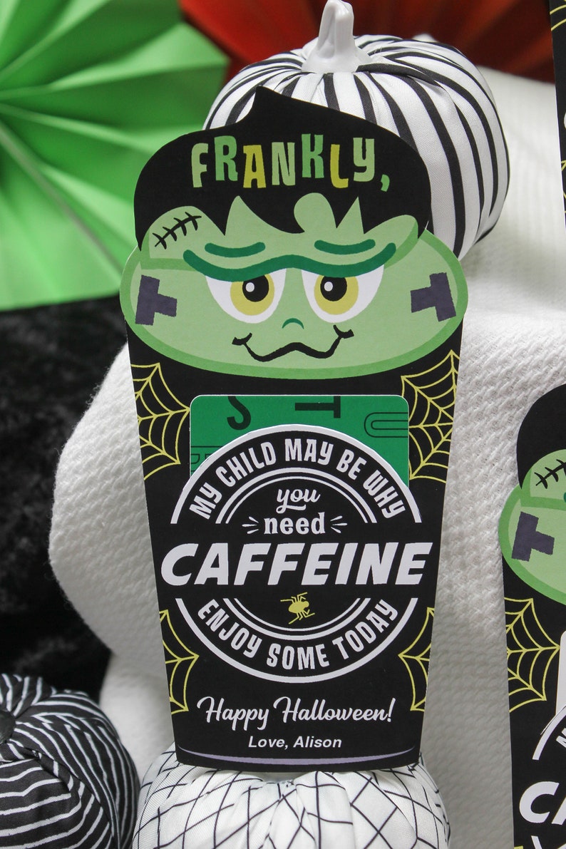 Frankly, Need Caffeine Halloween Coffee gift card printable, Frankenstein, teacher gift, gift card holder, Halloween gift, Just Add Confetti image 10