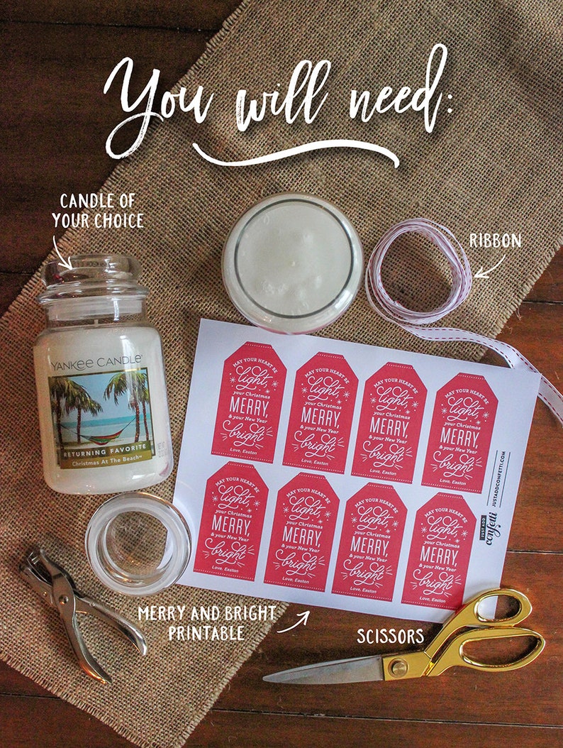 Merry and Bright Gift Tag Printable Candle Gift Tag Etsy