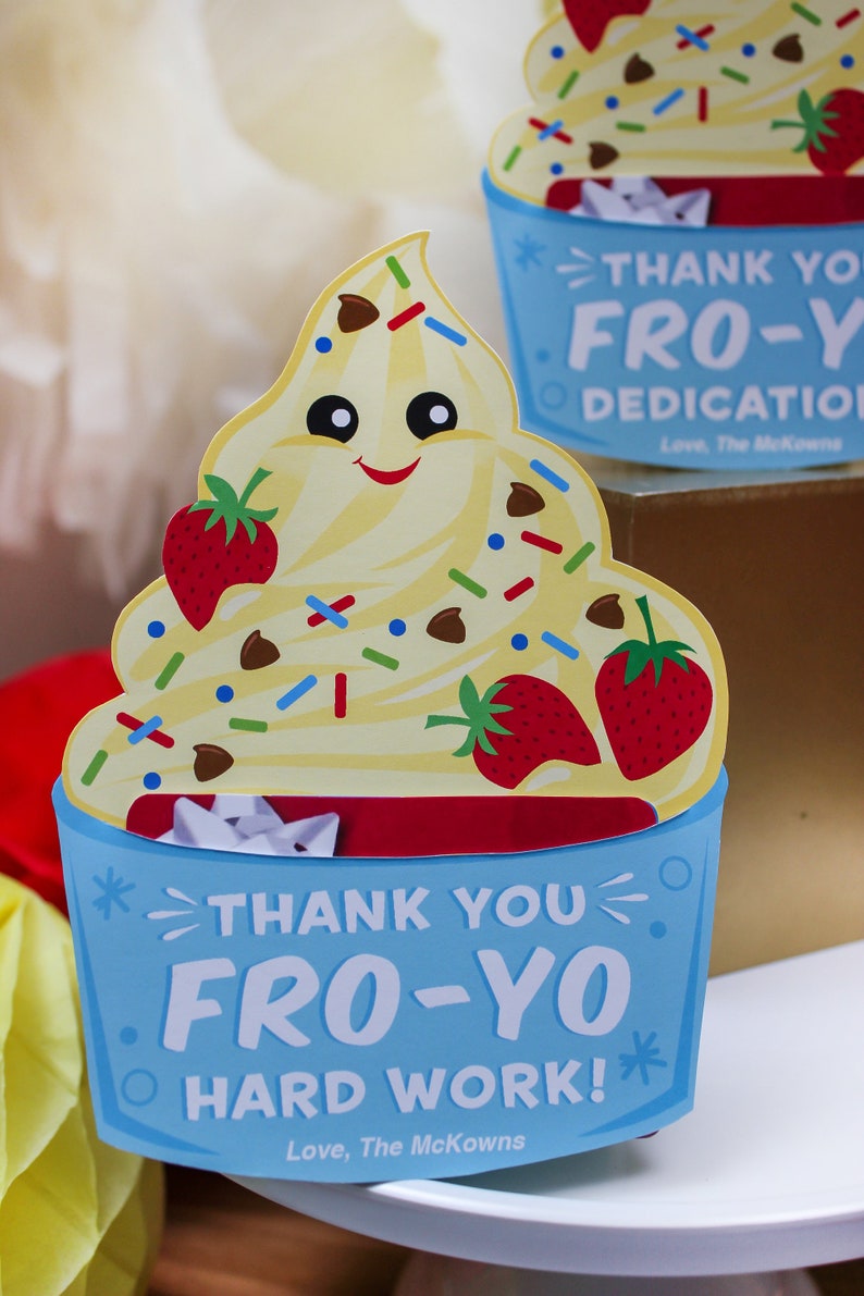 Fro Yo Thank You Gift Printable, Frozen Yogurt, Gift Card Holder ...