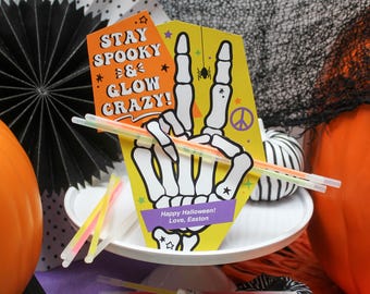 Peace Sign Skeleton Hand Halloween Printable, Glow Stick Halloween Gift, Skeleton Gift Tag, Stay Spooky, Just Add Confetti, INSTANT DOWNLOAD