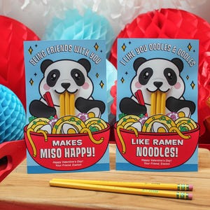 Lápis de macarrão Panda Ramen Valentine, Miso, Dia dos Namorados para impressão, Dia dos Namorados para crianças, Dia dos Namorados para sala de aula, Dia dos Namorados para escola, Basta adicionar confete