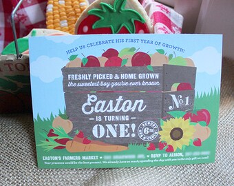 Invitación de cumpleaños de Farmers Market - Imprimible, Archivo digital, Fiesta de la granja, Cumpleaños del mercado de agricultores, Fiesta del mercado de agricultores, Fiesta en el jardín