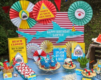 Shark Party Printables —Full Party Pack— signs, food signs, thank you tags, shark, birthday party, pool party, water party, instant download