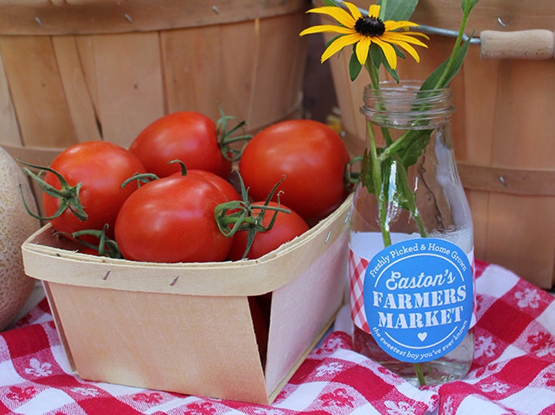 Farmers Market Birthday Bottle Labels, Bag Labels, Personalized, Printable, Digital File, Farm Party, Farmers Market Party, Garden Party image 1