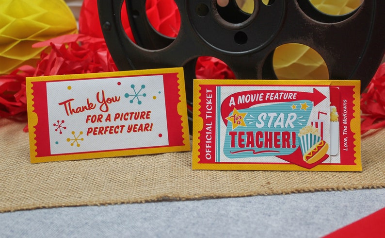 Movie Ticket teacher gift printable, teacher gift, teacher appreciation, movie night, thank you gift, gift card holder, Just Add Confetti image 2