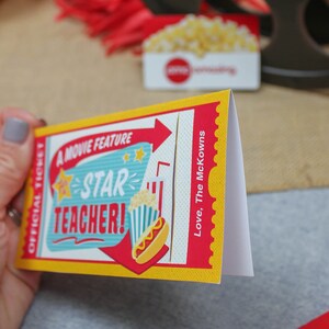 Movie Ticket teacher gift printable, teacher gift, teacher appreciation, movie night, thank you gift, gift card holder, Just Add Confetti image 5