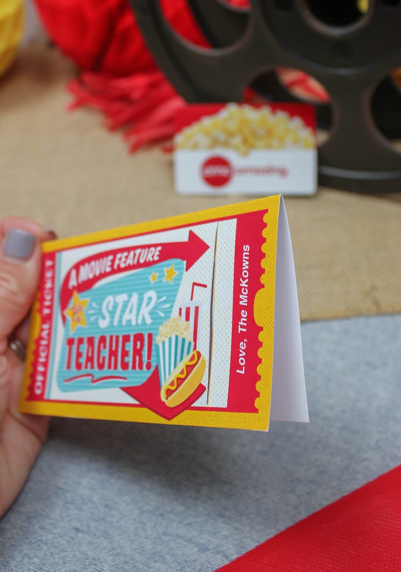 Movie Ticket teacher gift printable, teacher gift, teacher appreciation, movie night, thank you gift, gift card holder, Just Add Confetti image 5