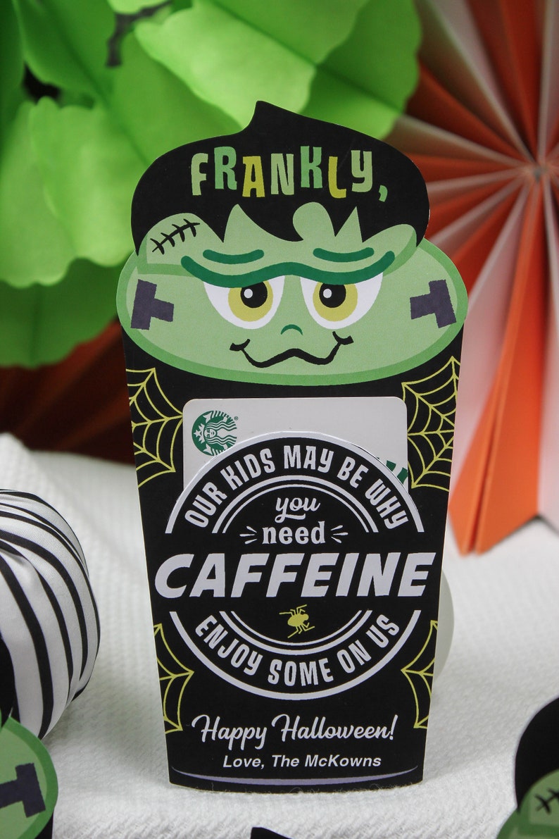 Frankly, Need Caffeine Halloween Coffee gift card printable, Frankenstein, teacher gift, gift card holder, Halloween gift, Just Add Confetti image 9
