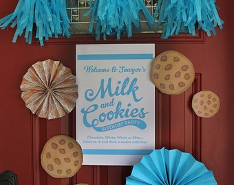 Milk and Cookies Party Welcome Sign - Printable, Cookie Party, Cookies and Milk Birthday Party, Digital Sign, Party Decor
