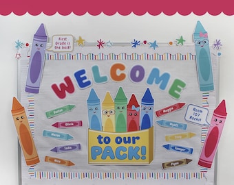 Crayon Back to School Bulletin Board Kit, Welcome to our Pack, Back to School, Classroom Decor, Bulletin Board Printables, Just Add Confetti