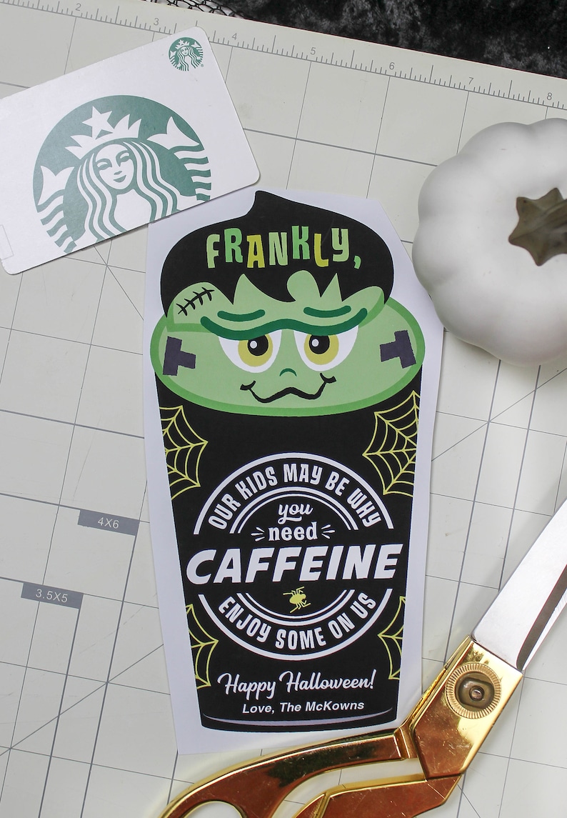 Frankly, Need Caffeine Halloween Coffee gift card printable, Frankenstein, teacher gift, gift card holder, Halloween gift, Just Add Confetti image 3