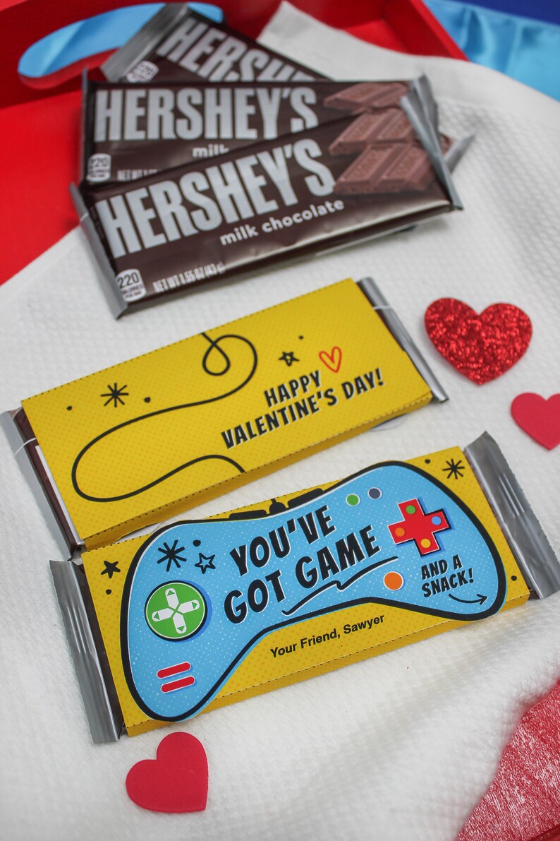 Video Game Kids Valentine, Candy Bar Wrapper Kids Valentine, Gamer Valentine, Hershey Chocolate Bar, Classroom Valentine, Just Add Confetti image 2