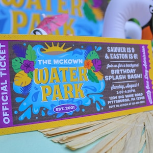 Water Park Party Invitation Printable, water slide party, kids birthday party, splash park, water party, splash bash, Just Add Confetti
