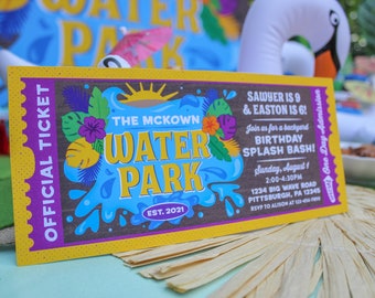 Water Park Party Invitation Printable, water slide party, kids birthday party, splash park, water party, splash bash, Just Add Confetti