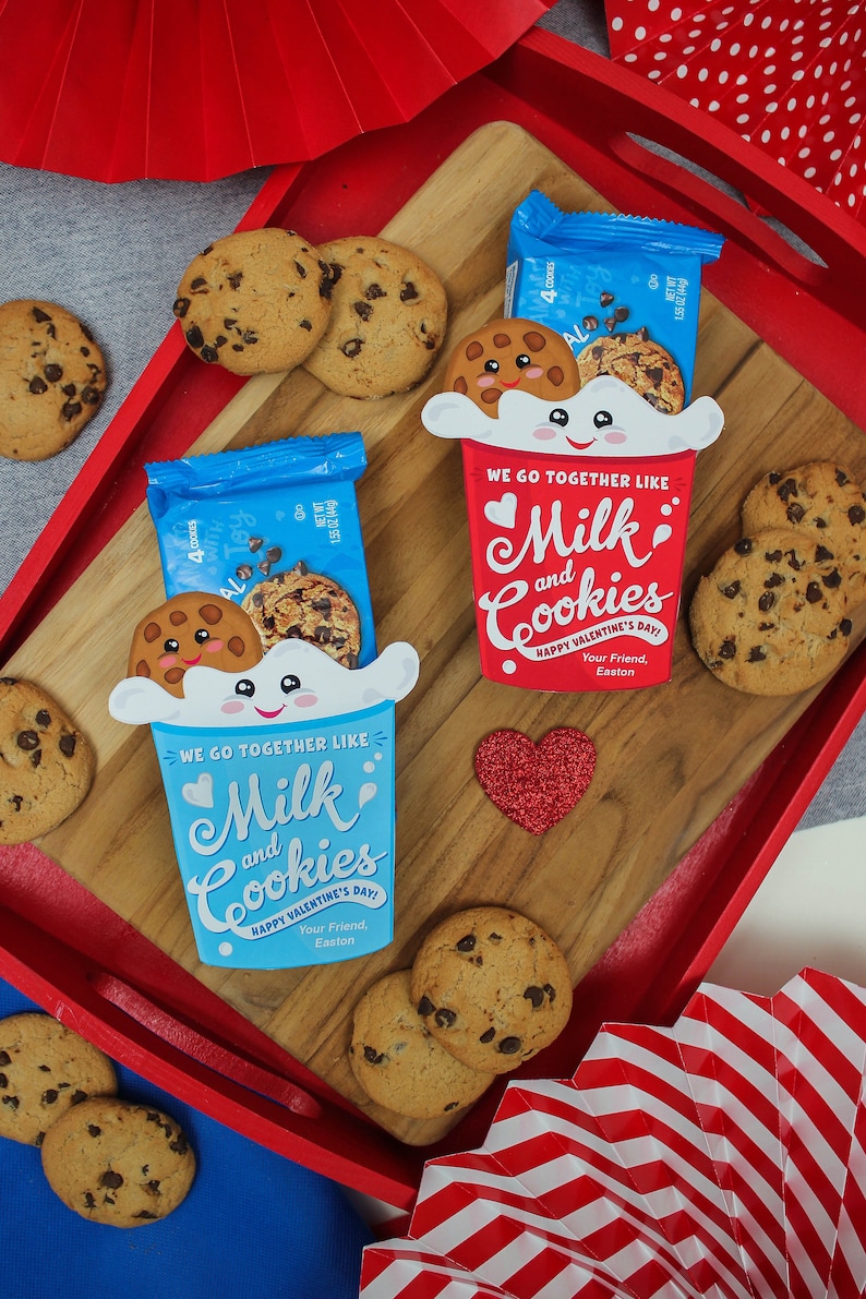 Cookies and milk Valentine. Check out these creative class Valentine ideas! Get inspiration for class Valentine gifts, Valentine treats, and Valentine games.