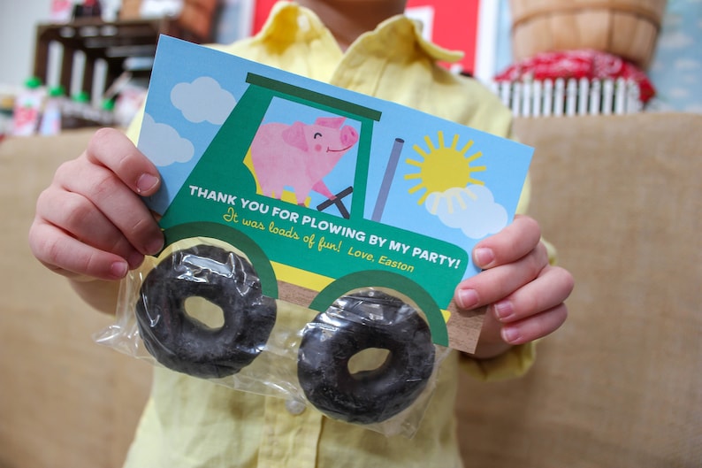 Tractor Donut Party Favor, Farm Party, Farm Birthday Party, Farm favor, party favor, thank you, pig, cow, tractor, Instant download image 2