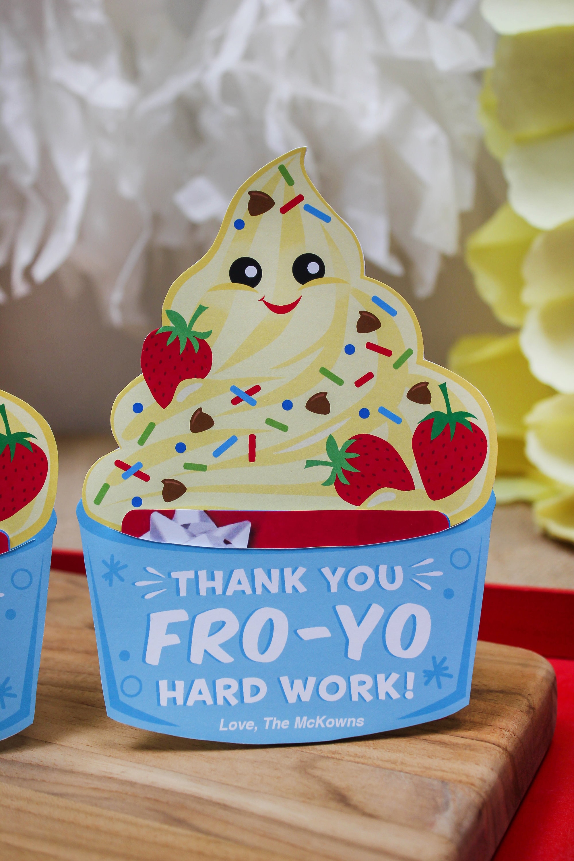 Fro Yo Thank You Gift Printable, Frozen Yogurt, Gift Card Holder