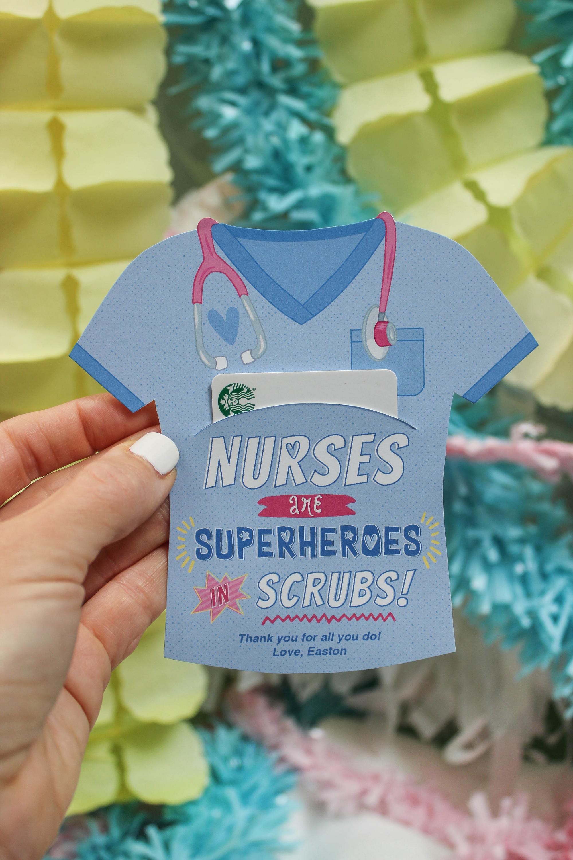 Scrubs Gift Card Holder Printable, Nurses are Superheroes in Scrubs, Nurses Week, Nurse Appreciation, Thank You Gift, Just Add Confetti
