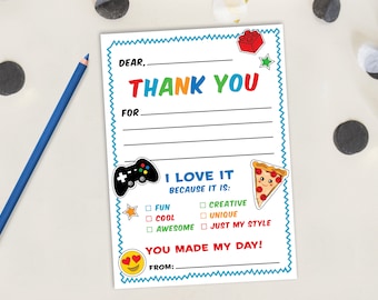 Video Game Pizza Thank You Cards for Kids: Fill-in Printable (Digital Download)
