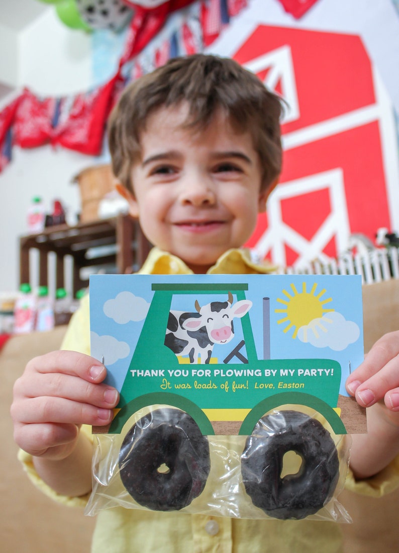 Tractor Donut Party Favor, Farm Party, Farm Birthday Party, Farm favor, party favor, thank you, pig, cow, tractor, Instant download image 1