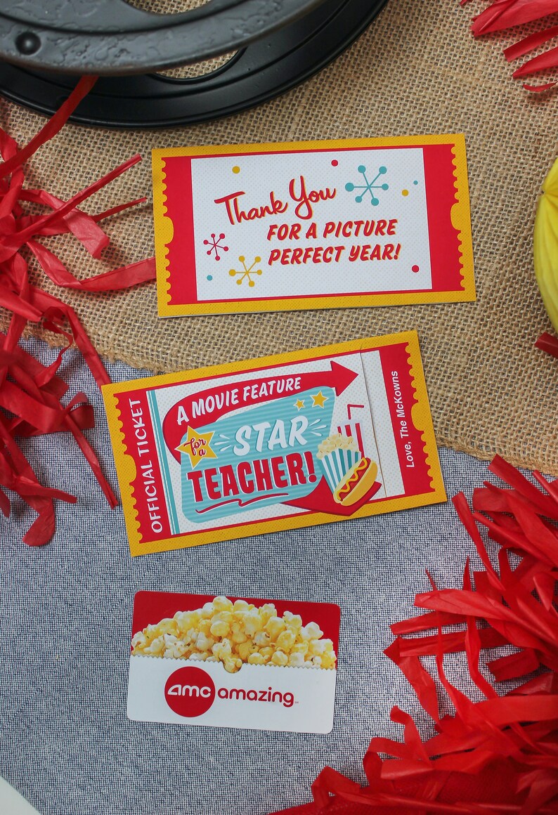 Movie Ticket teacher gift printable, teacher gift, teacher appreciation, movie night, thank you gift, gift card holder, Just Add Confetti image 8