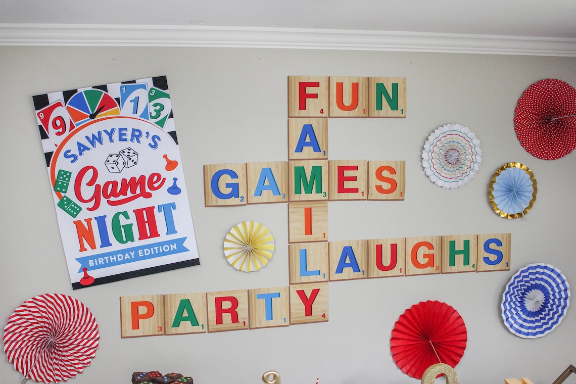 Game Night Party Letter Tile Backdrop Birthday Party Etsy