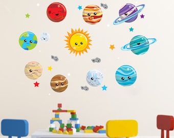 Wall Slaps Solar System Wall Decals, Removable and REUSABLE Kids Wall Decal Stickers with Planets, Stars, a Sun and Moon