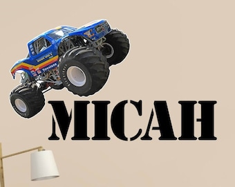 BigFoot 4x4 Monster Truck Running over Name Decal - BIGFOOT #19, Racer BIGFOOT - 12" tall Removable Reusable - Official Wall Slaps Sticker