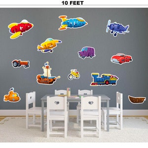 PBS Kids WordWorld Transportation Set Wall Decal Stickers - Includes Plane Jet Train Pirate Ship Tractor Rocket Bike Boat Car Submarine Van