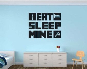 EAT SLEEP MINE Gamer wall decal - Gamer Room Wall Vinyl Decal Sticker #ESM1