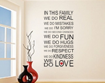 In this family we do love Vinyl Wall Quote Sticker Family Rules Wall decal Decor