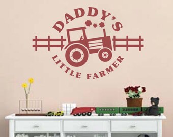 Daddy's Little Farmer With Tractor Vinyl Wall Quote Mural Decal Sticker - Truck Theme - Construction Theme - farmer theme