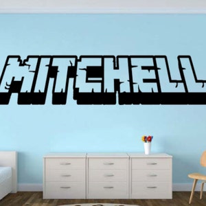 Personalized Gamer Name wall decal 3d looking Gamer Room Wall Vinyl Decal Sticker Pixel Party Miner Decor image 1