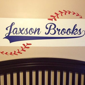 Custom Name added to Baseball Vinyl Wall Decal - Baseball theme - Personalized Removable sticker perfect for above bed - Sports room