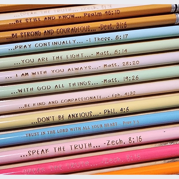 Scripture Pencils - Set of 10 - Back to School - School Supplies - Pastel Pencils - #2 Pencils