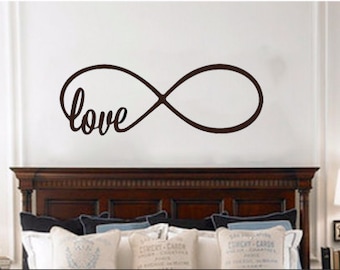 Love Infinity Symbol Bedroom Wall Decal Bedroom Loop with Words on left Removable Vinyl Wall Art Quotes Sticker Above Bed Bedroom Love #ooL