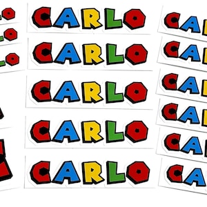 Printed Name Label Stickers Set of 16 - Custom Prints - Different Fonts - Themed Labels - Character Designs