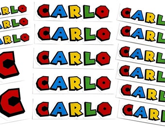 Printed Name Label Stickers Set of 16 - Custom Prints - Different Fonts - Themed Labels - Character Designs