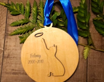 Personalized pet memorial ornament, Christmas, cat