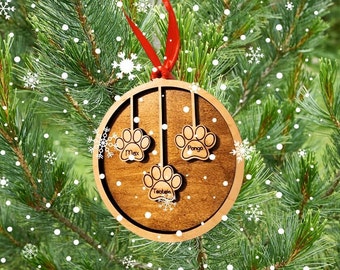 Personalized paw print pet ornaments dog, cat, hanging paw print