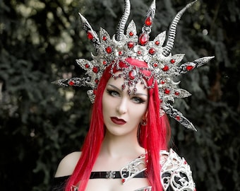 Wicked Horned Crown with Red Crystals  TO ORDER