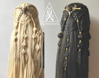 Elven princess, Fairy costume,  Extra long synthetic wig, larp costume, fae cosplay with hair jewelry